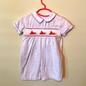 Carriage Boutique Firetruck Smocked Jon Jon size 18 months